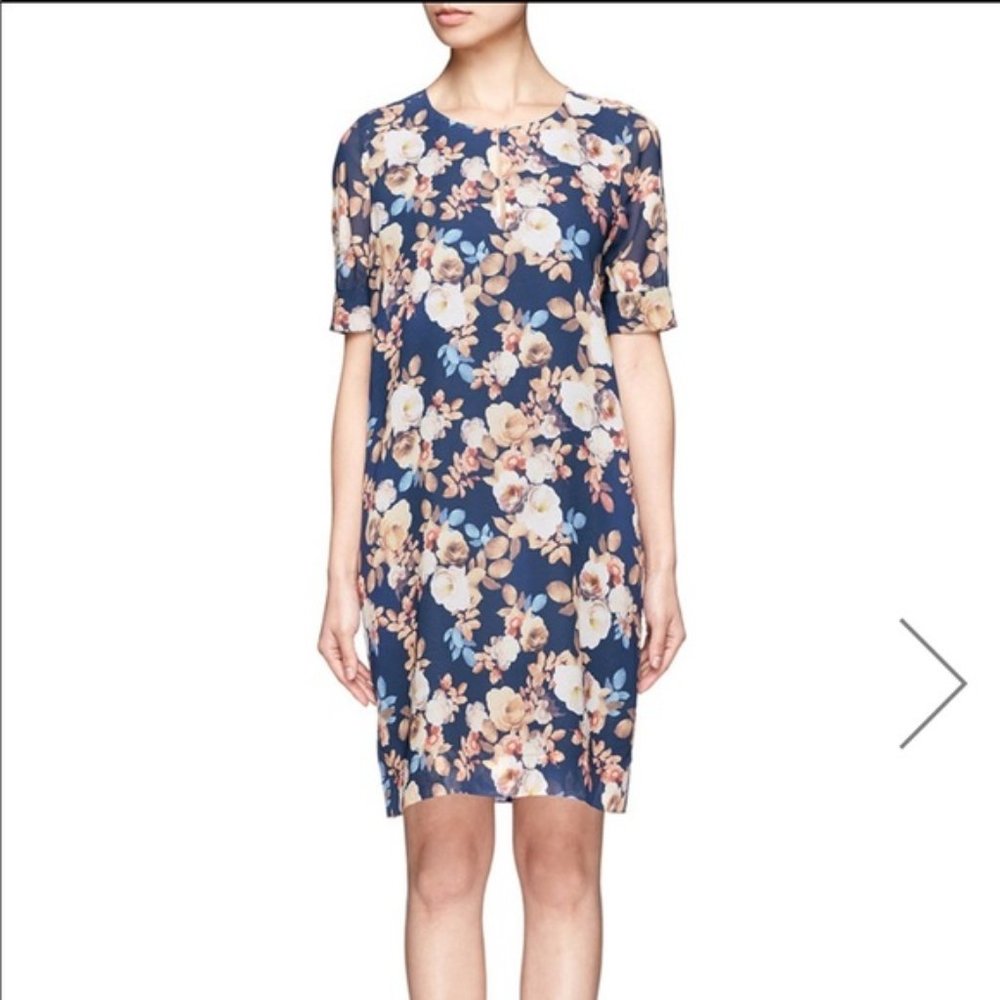 Blue Silk Floral Antique Shift Dress J Crew NWOT